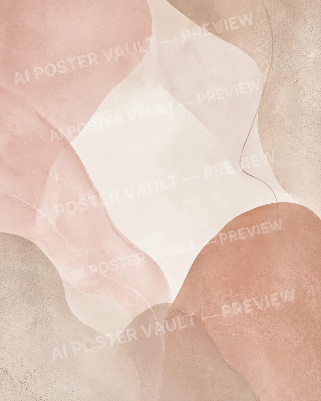 Soft abstract composition of wavy layered forms in blush pink, sand and cream tones